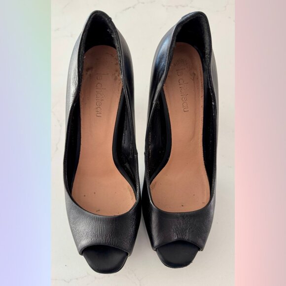 Le Château Black Leather Peep-Toe Pumps – Size 38 - Picture 1 of 6